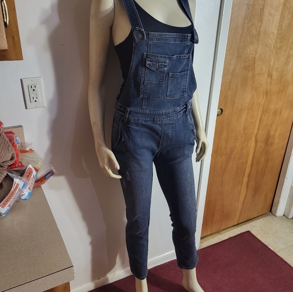 Free People Blue Jean Overalls Sz 27 - Picture 3 of 7